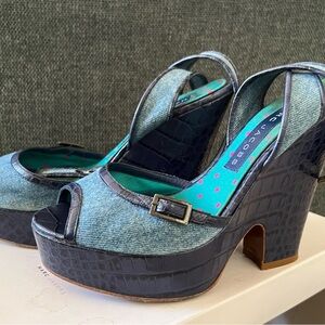 MARC JACOBS Vintage Y2K Blue Denim and Croc Platform Wedge, size 36.5